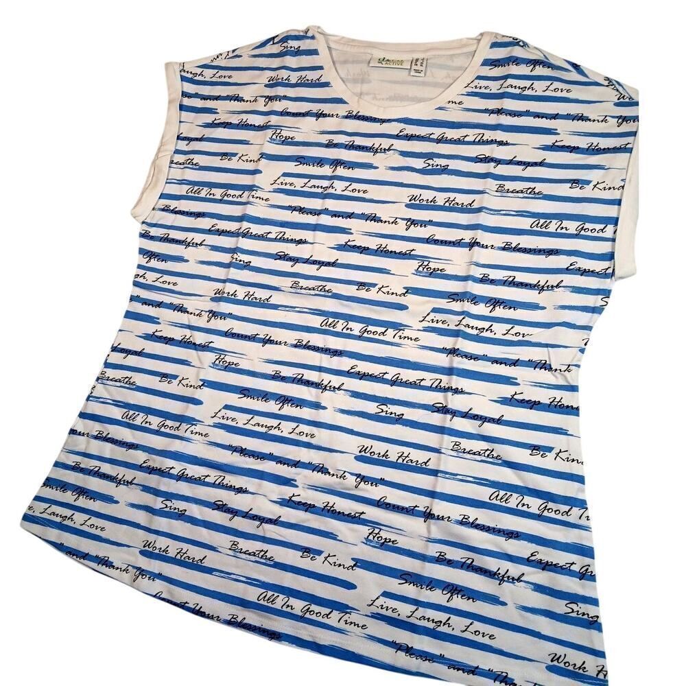 D & Co. Active New Women's Inspirational Quotes Sleeveless Top - Blue/White - L
